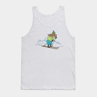 Cute Dog Skiing in the Winter Mountains Tank Top